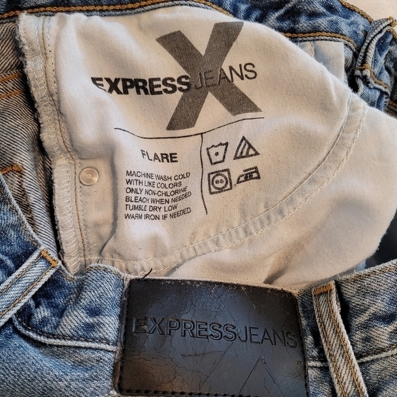 Express Vintage 7/8‎ Long High Rise Flare Blue Denim Jeans Juniors - Picture 7 of 16